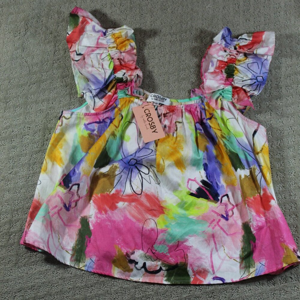 NWT Crosby by Mollie Burch Size S Multi-Colored Cassie Ruffle Shoulder Blouse
